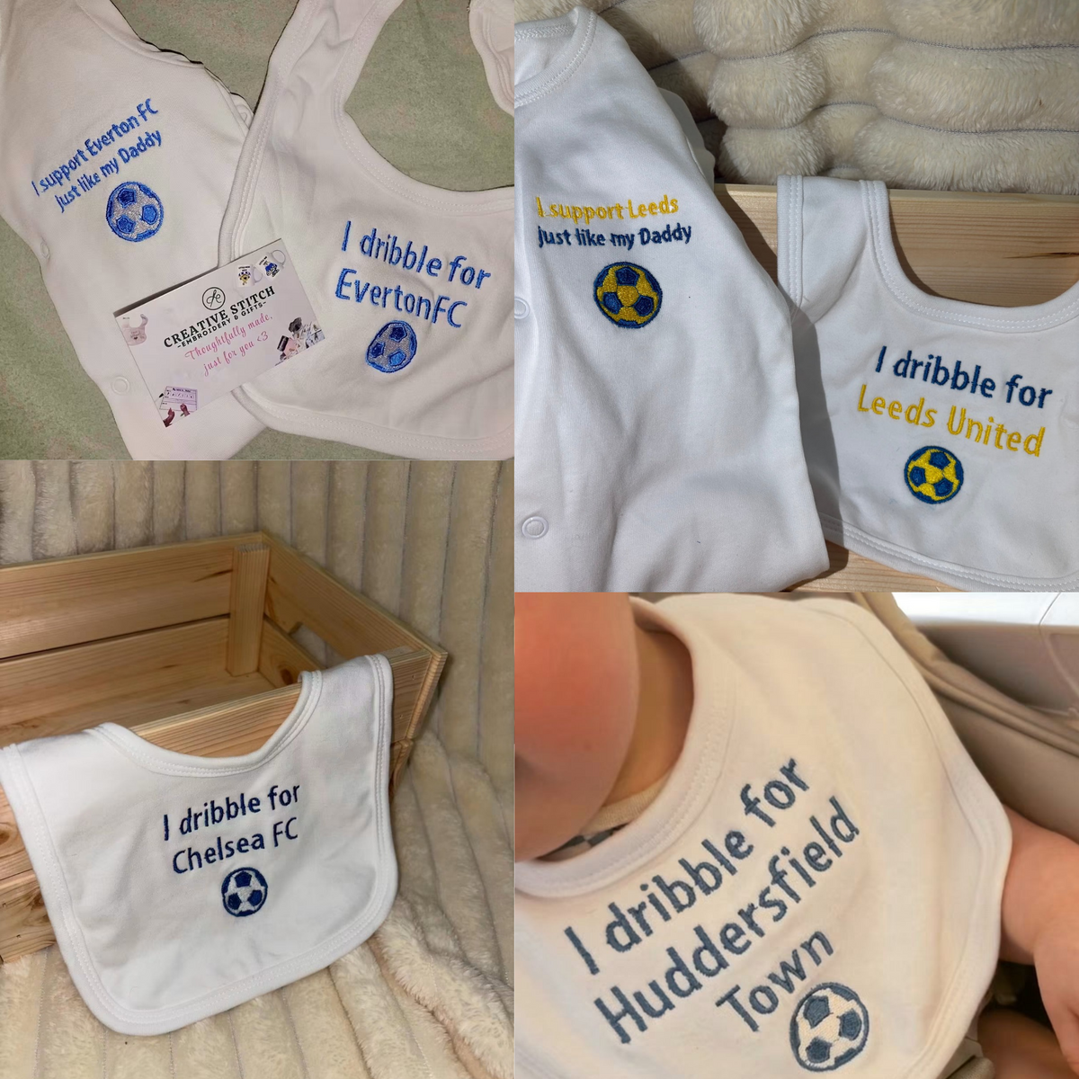 Leeds United Baby Grow and Bib Set Any Team Football